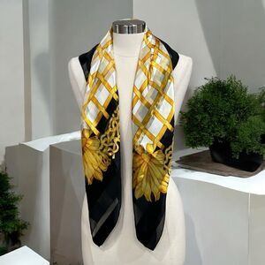 Black and Gold Floral Chain Print Scarf Wrap